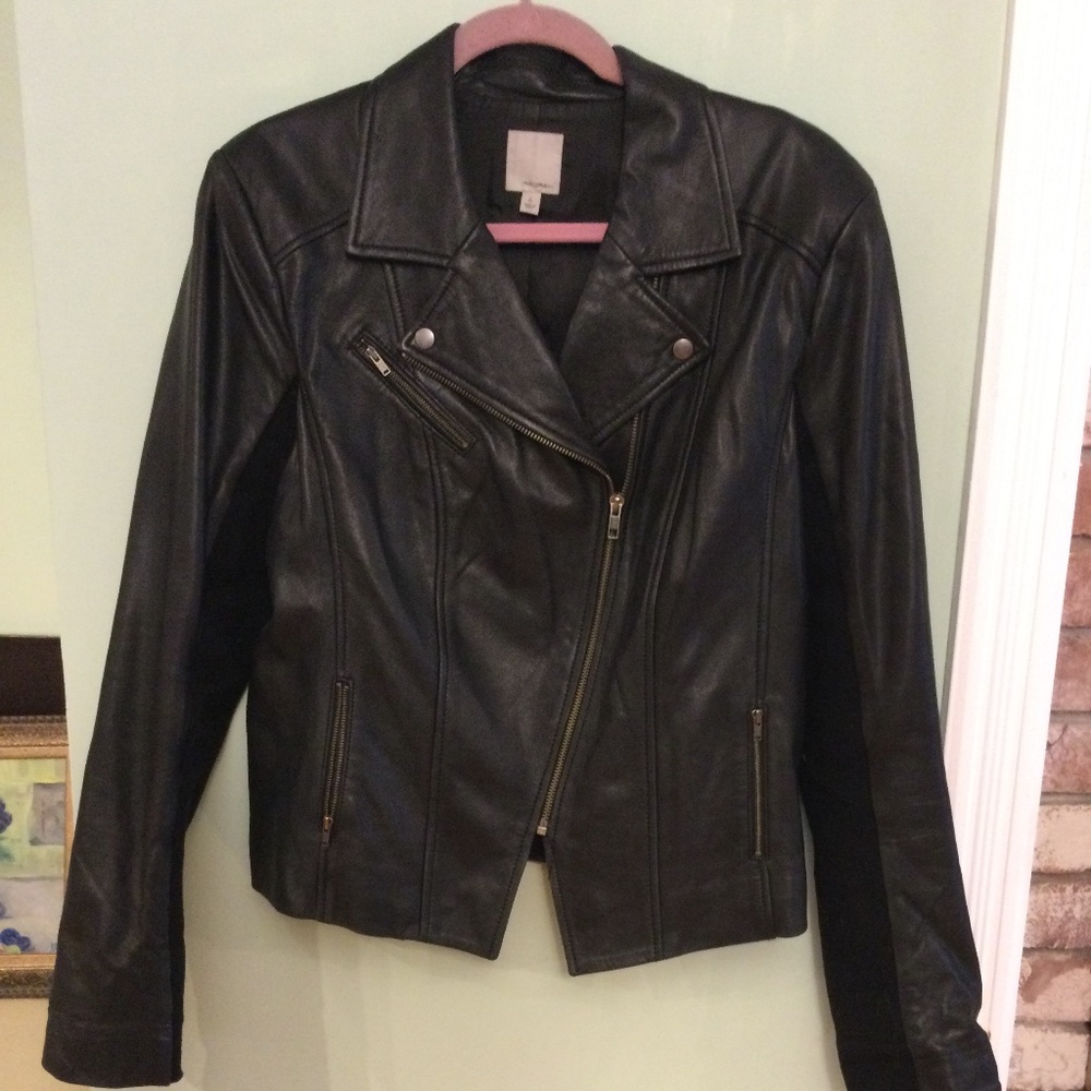 Women’s leather Moto jacket XL soft black HALOGEN